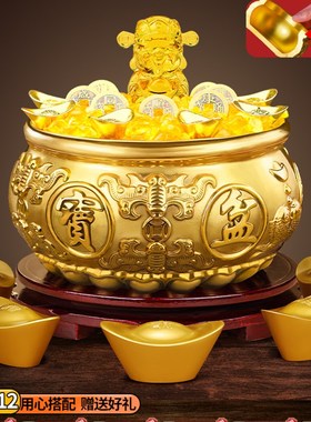 聚宝盆摆件招财聚财o纯铜家用存钱罐黄铜米缸家居客厅店铺开业礼