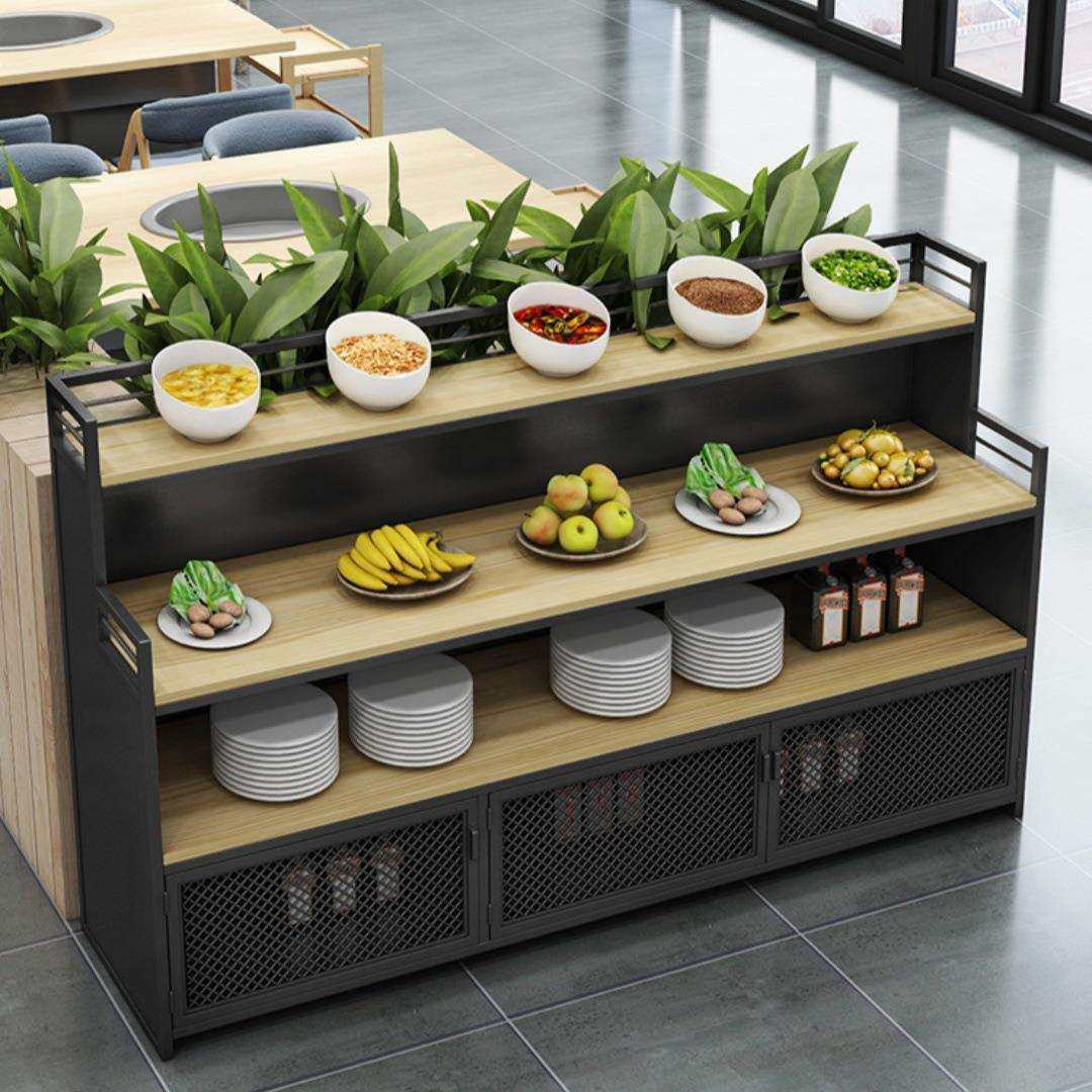 新款餐厅桌边柜水果台碗麻辣烫铁艺调味台自助火锅店烧烤店调料台