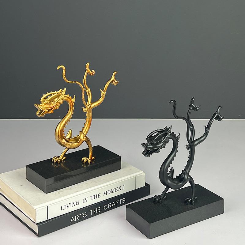 新中式龙型动物雕塑金属摆件酒店样版房间展厅书房橱窗隔断饰品