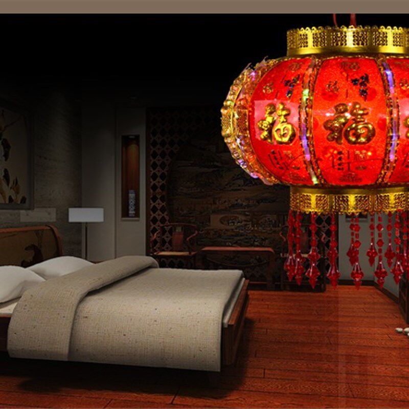 大红新年节日乔迁阳台灯r笼插电发光旋转水晶灯笼走马灯小灯笼挂