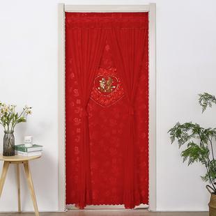 婚庆用品结婚喜字婚房喜庆大红门帘防蚊纱帘蕾P丝帘隔断帘家用长