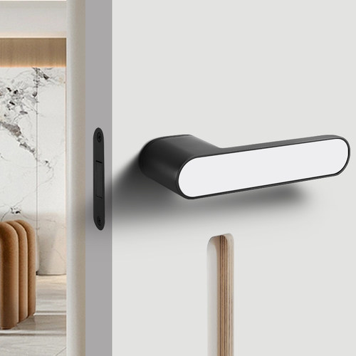 卧室门锁室内磁吸静音生态木门锁意式极简房门锁黑色卧室门把手