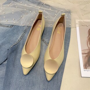 2024新款春季j百搭尖头晚晚风平底鞋女温柔仙女软底单鞋女奶奶船