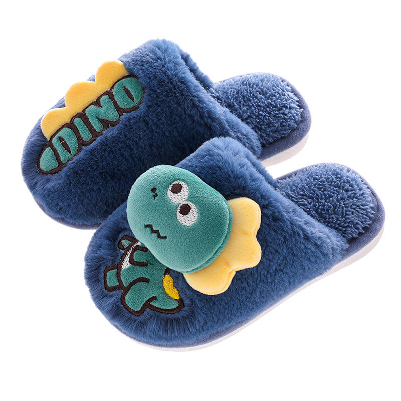 儿童恐龙地板棉拖鞋男童秋冬卡通室内防滑软底家居鞋冬季宝宝棉拖