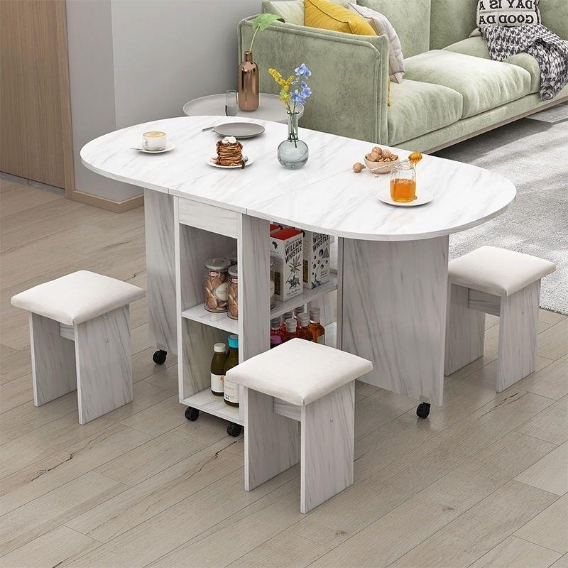 家用小户型多功能折叠餐桌一桌四椅长方形可移动折叠简易吃饭桌子