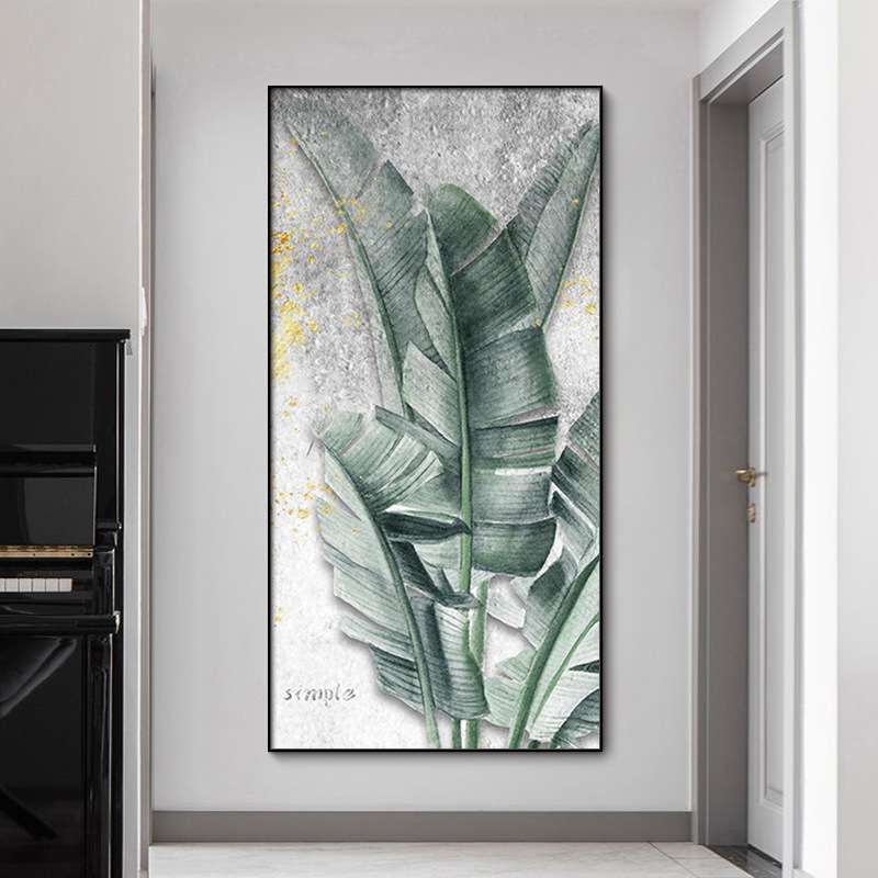 北欧复古风家大叶大客厅晶瓷装饰画好寓意壁画落地画走廊过道挂画图片