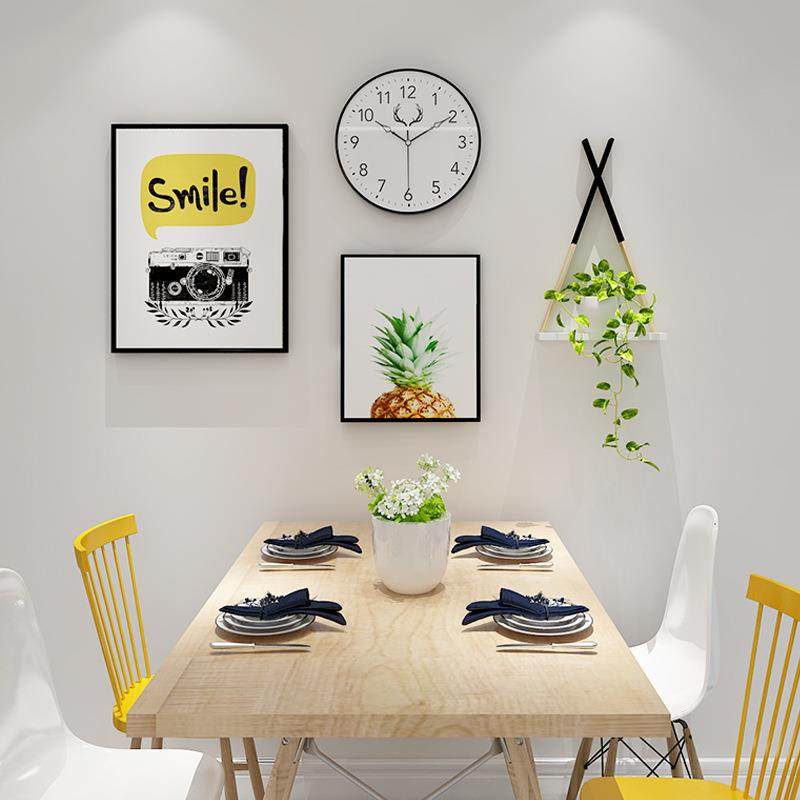 客厅风景现代装饰画餐厅墙上装油画布画框组合带钟表