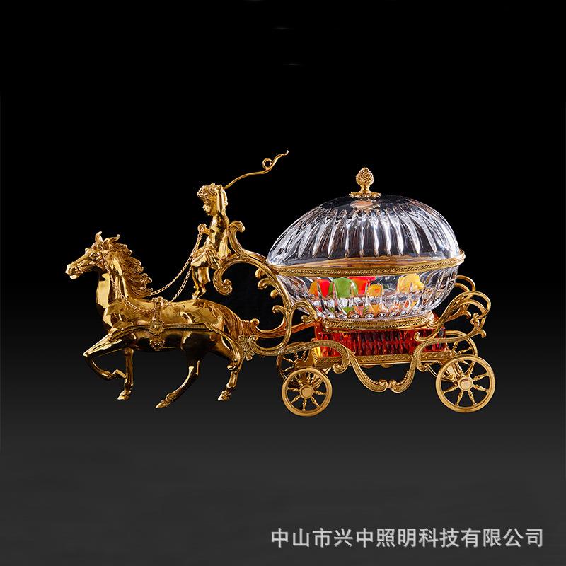 欧式高档透明水晶玻璃天使鹿拉车马拉车糖果盒摆件奢华客厅玄关