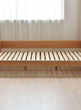 儿童床拼接加宽床单人床 全实木红橡北欧简约实木床兼沙发