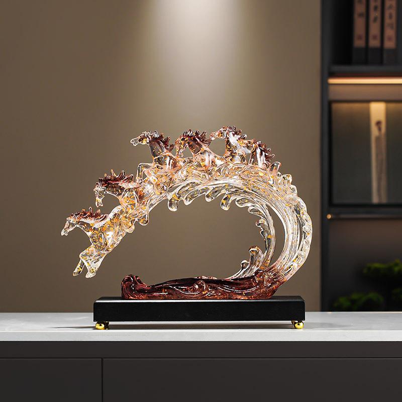 新中式风生水起摆件艺术品客厅酒柜办公室创意马到成功装饰品