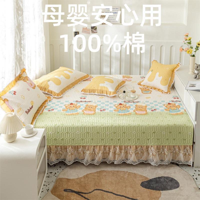 全棉夹棉榻榻米床盖三件套四季通用加厚防滑床单炕盖大炕垫子