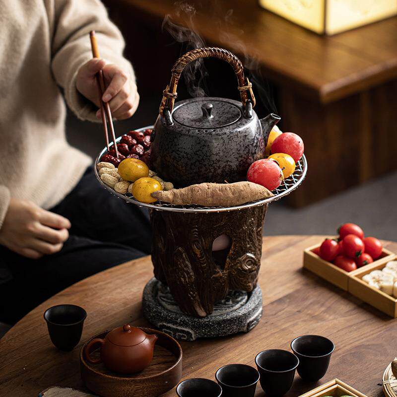 围炉煮茶家用室外室内酒精炭火中式养生加热烤火炉套装煮酒器器具