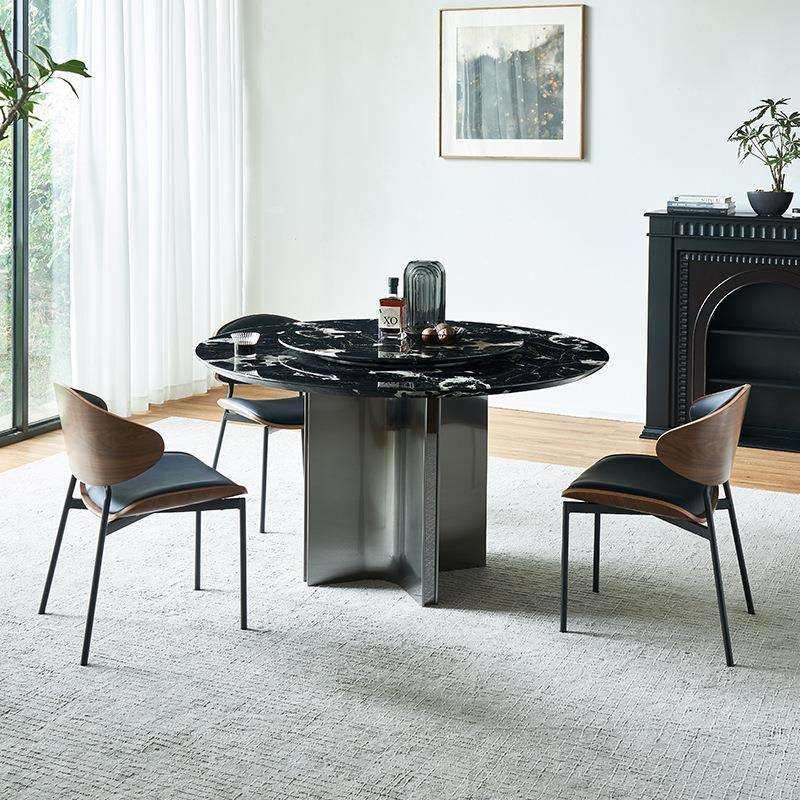 极简黑玫瑰大理石餐桌圆形带转盘小户型不锈钢餐桌椅组合现代简约,3C数码配件,USB灯,淘宝优惠券,粉丝福利购,淘宝优惠卷