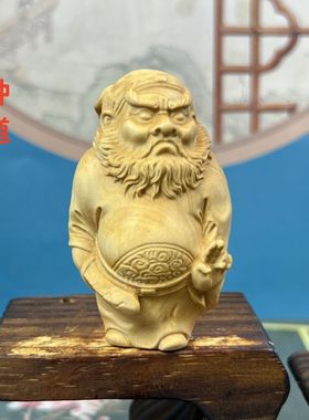 钟道黄杨木雕钟馗招财手把件