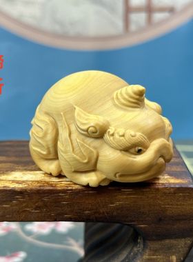 黄杨木谛听招财手把件摆件