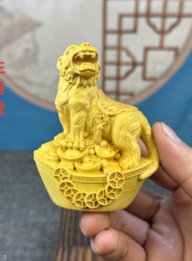黄杨木生肖虎文玩手把件摆件