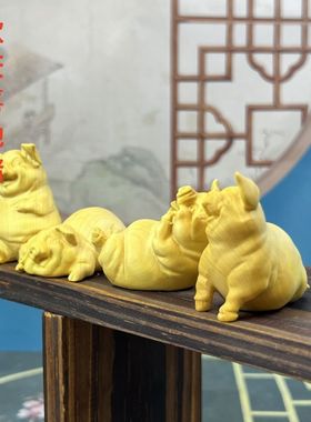 黄杨木雕生肖猪新中式手把件