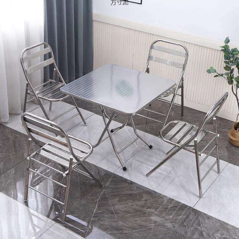 不锈钢餐桌家用吃饭可折叠桌小方桌户外桌子小户型折叠圆桌小户型