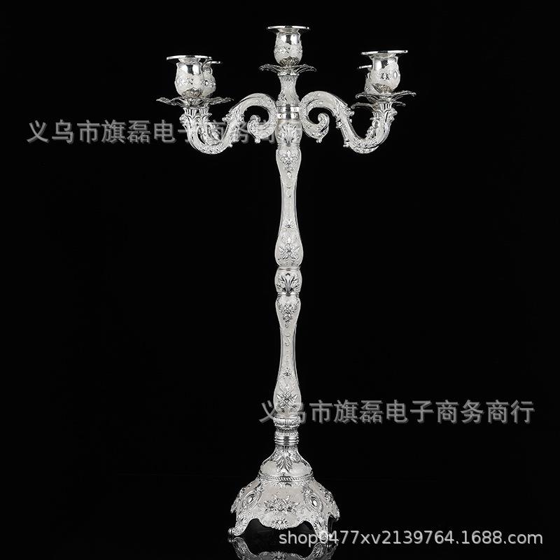 52cm合金三头五头加高金属蜡烛台婚庆结婚酒店KTV餐桌镀银欧式摆