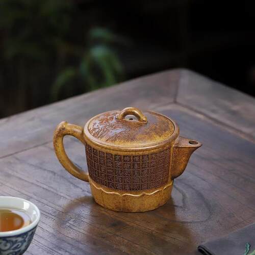 正宗宜兴紫砂壶原矿高温柴烧黄金段江山如画瓦当壶高档泡茶壶茶具