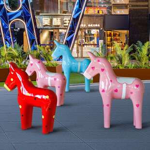 玻璃钢仿真白马独角兽雕塑婚庆美陈布置装饰商场动物落地大型摆件