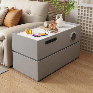 智能实木沙发边几轻奢岩板家用客厅储物柜多功能带音响充电侧边柜