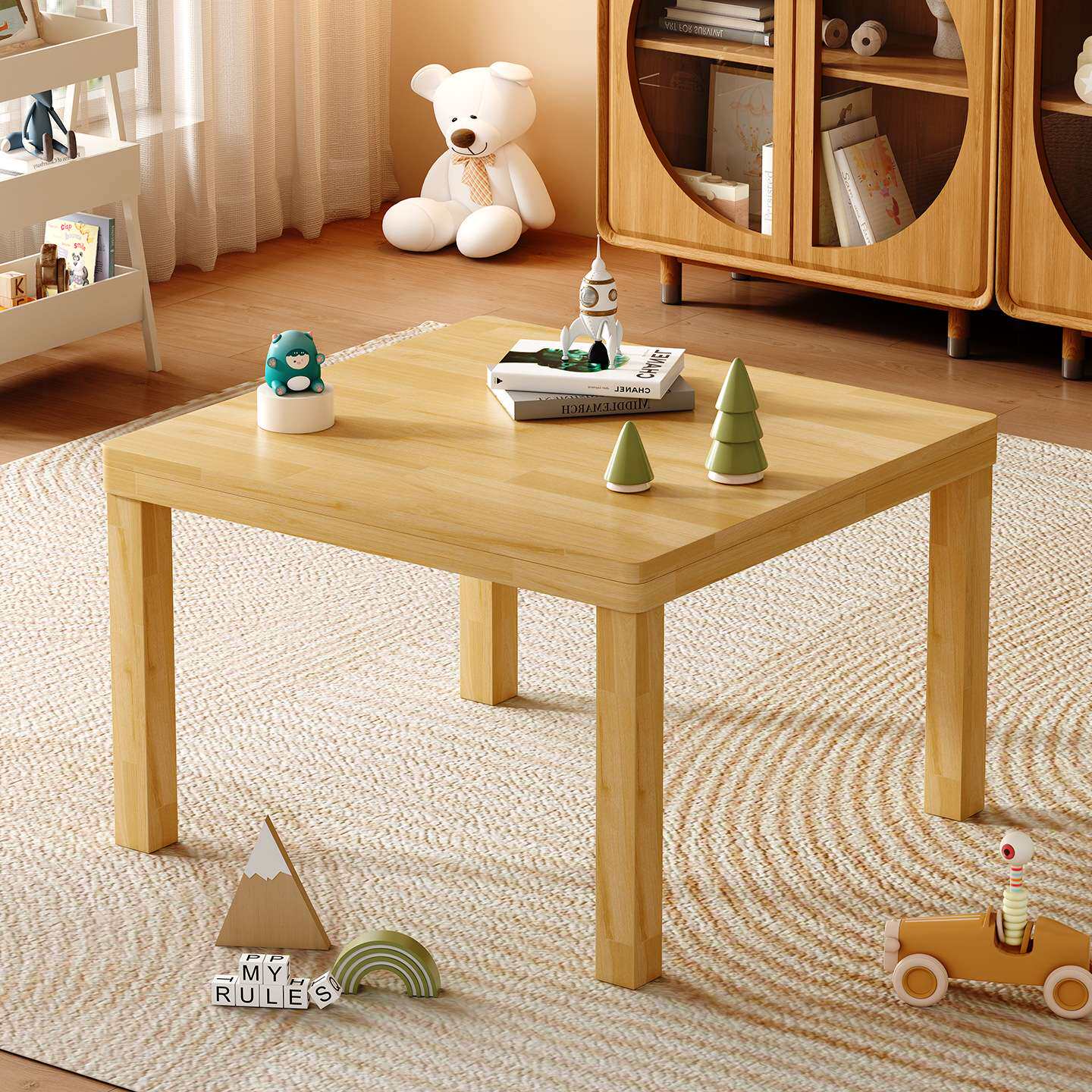 儿童学习桌实木小方桌茶几原木方几家用正方形简约茶桌课桌儿童房