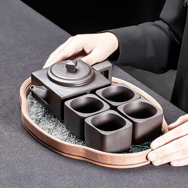 原矿紫砂壶纯全手工老紫泥茶壶四方壶茶具家用高端泡茶壶中式复古