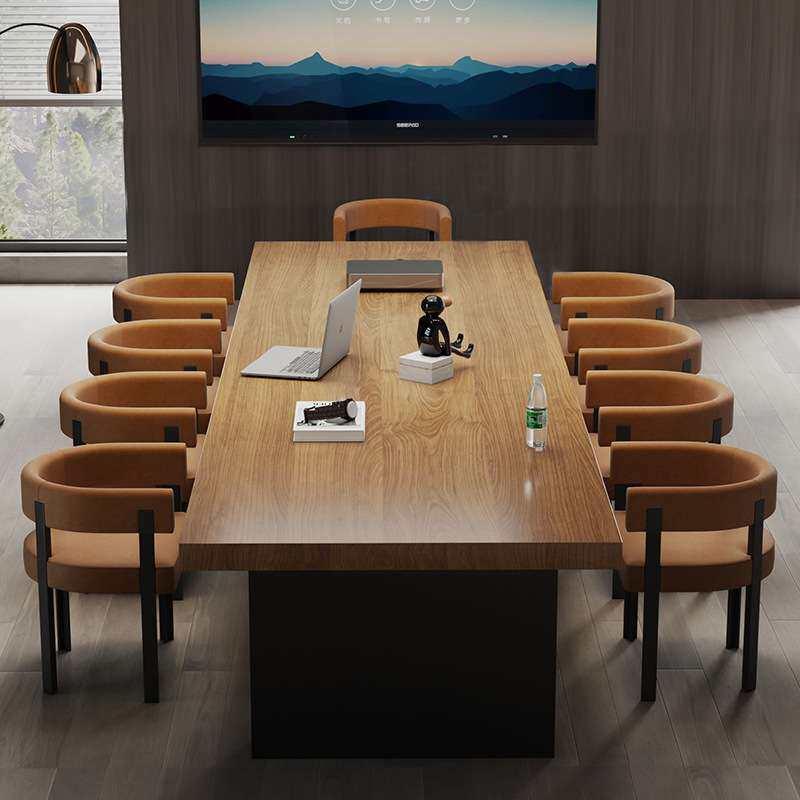 办公室实木会议桌椅组合简约原木工作大板桌公司长条办公洽谈桌子
