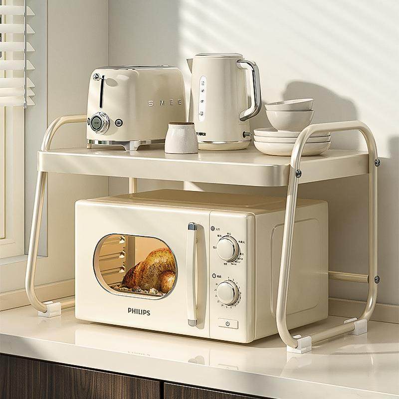 奶油风厨房置物架微波炉烤箱架子家用双层台面桌面电饭锅收纳支架,厨房/烹饪用具,抹布架/厨房清洁收纳架,淘宝优惠券,粉丝福利购,淘宝优惠卷