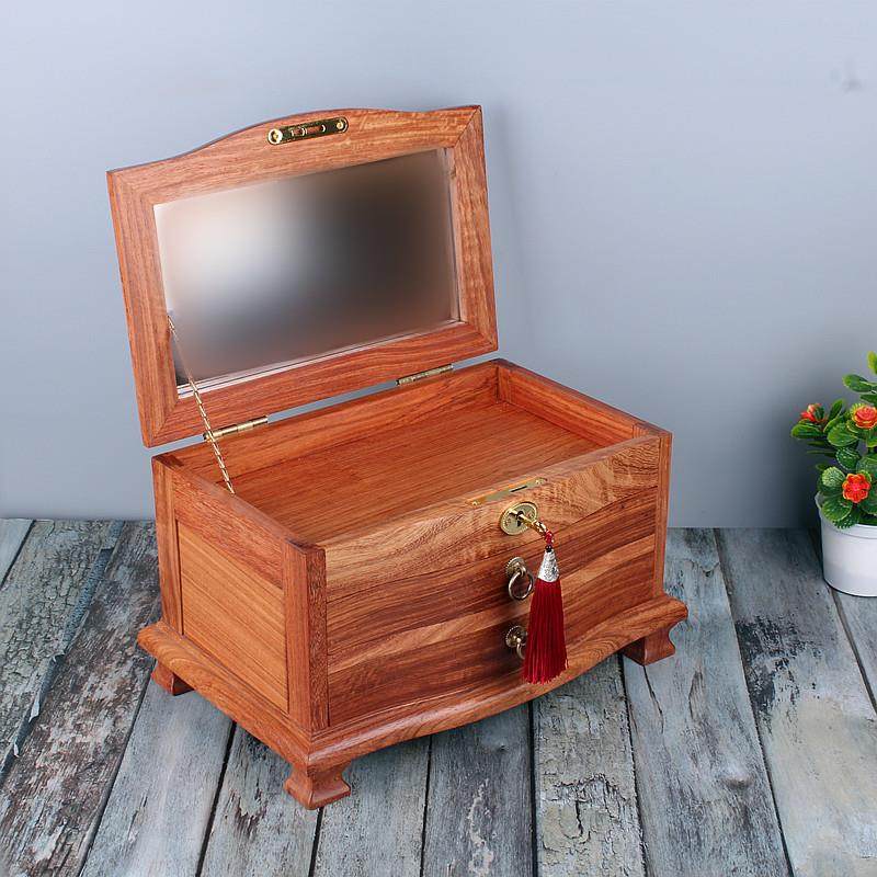 缅甸花梨首饰盒素面珠宝箱 木雕家具摆件 结婚嫁妆多功能首饰盒