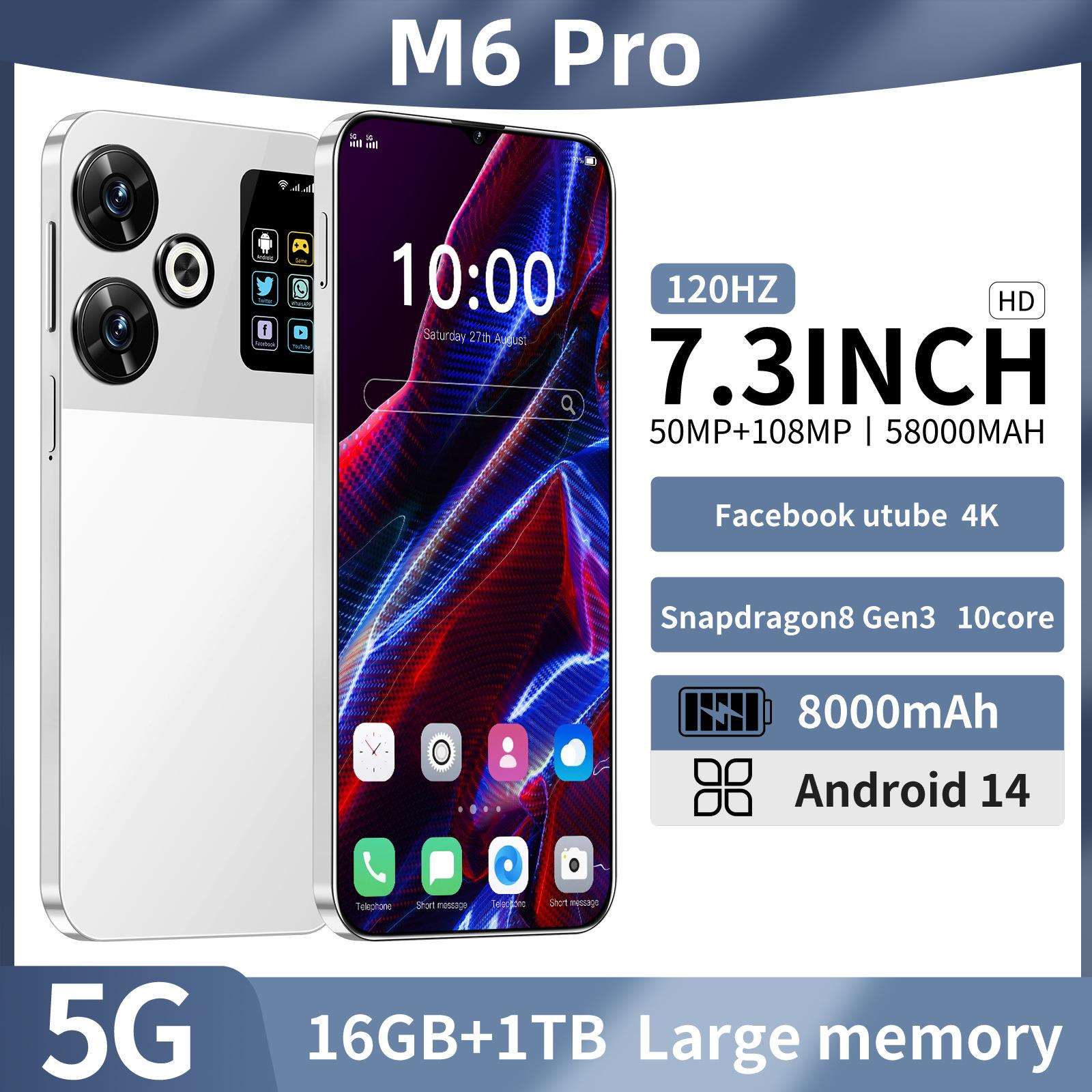 跨境手机M6 Pro大屏16+1T 安卓外贸热销新款智能手机源头(劲爆款)