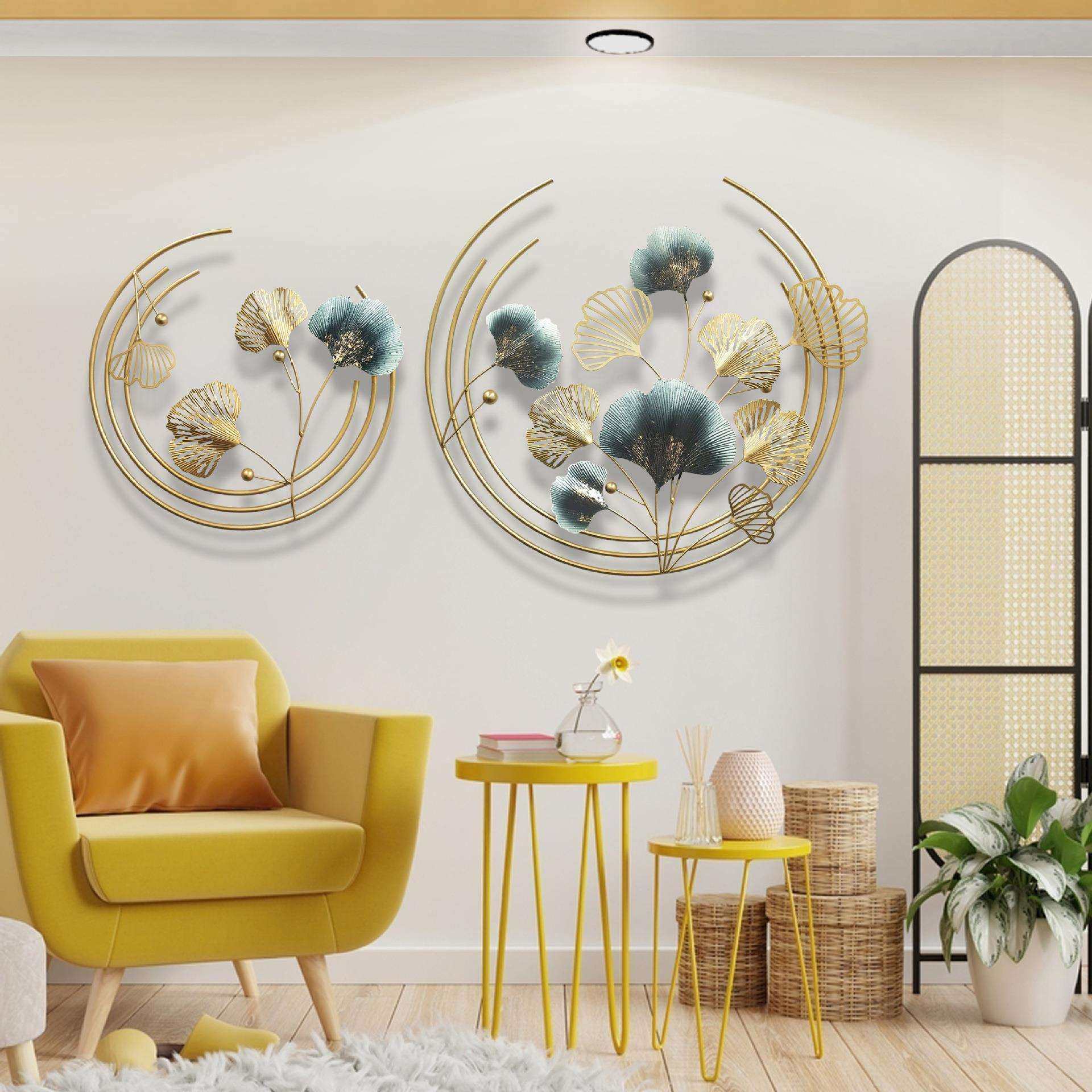 欧式家居客厅背墙立体墙饰创意铁艺银杏叶壁挂件玄关装饰壁饰跨境