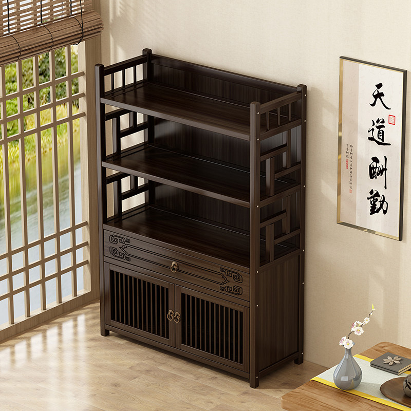 茶架子置物架博古架实木中式茶室茶叶柜展示柜茶桌边柜茶具收纳层