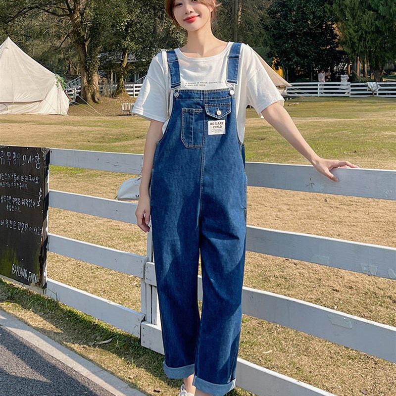 牛仔背带裤套装女春秋2024新y款夏小个子韩版宽松洋气减龄两件套