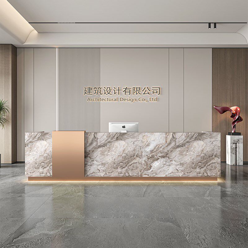 简约现代仿大理石k不锈钢吧台公司酒店会所前台接待台咖啡店收银