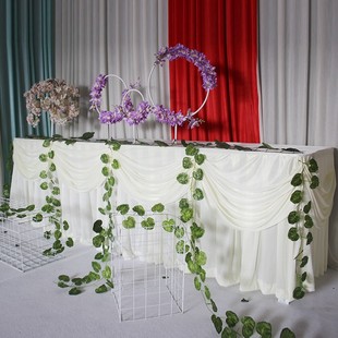 婚礼桌围签到台布纱幔桌布香槟塔烛台桌围婚庆纱幔迎宾区桌台纱幔