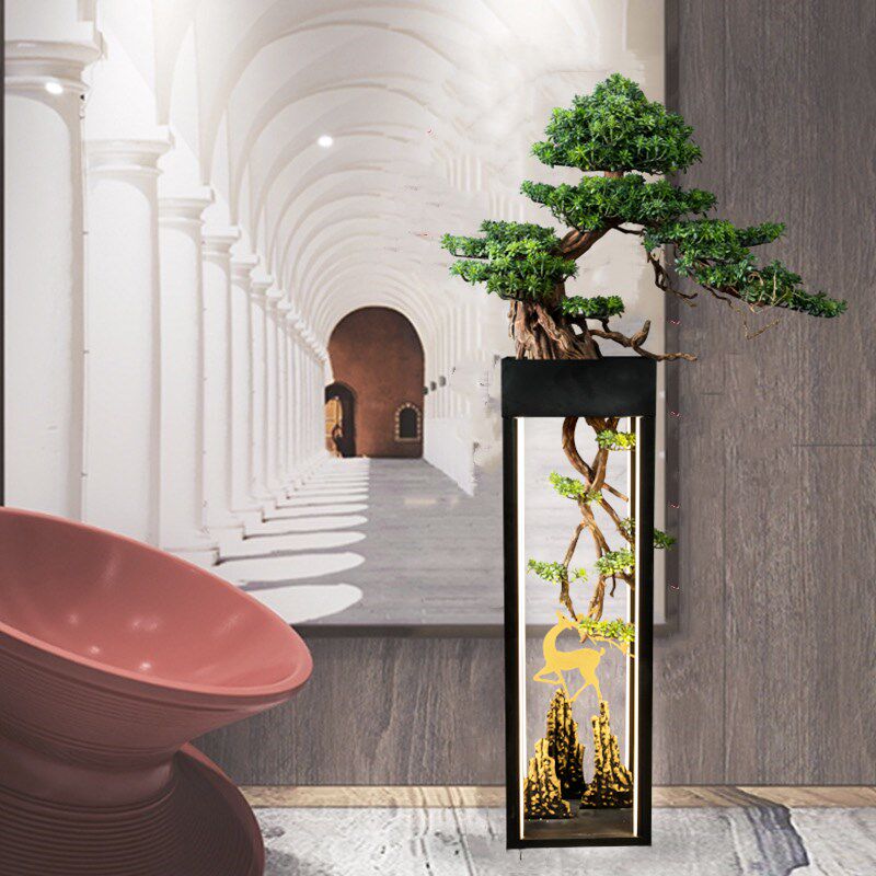 仿真大型绿植盆景门口迎客松摆件客厅玄关办公室酒店落地装饰假树