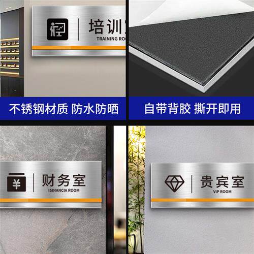 新款不锈钢办公室门牌标示牌订制总经理室会议室财务仓库牌子挂牌