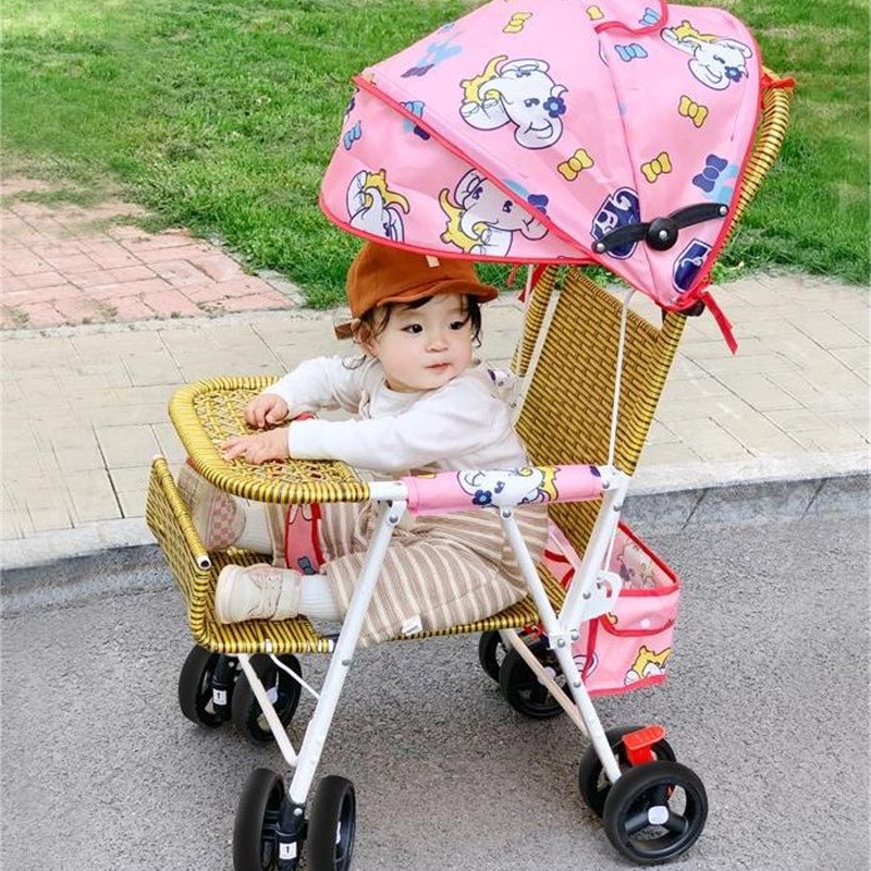 藤椅婴儿推车可坐可躺可折叠仿藤车宝宝夏天夏季竹藤婴Y儿车小推