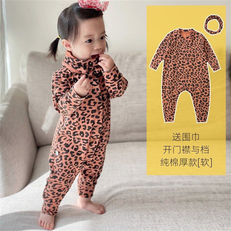 ins婴儿春秋连体衣 超u洋气豹纹爬服可爱超萌女宝宝哈衣长袖套装