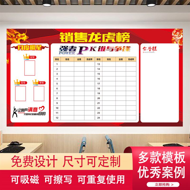 白板磁性软白板车间看板周计划表z模板业绩pk榜墙贴龙虎榜企业定