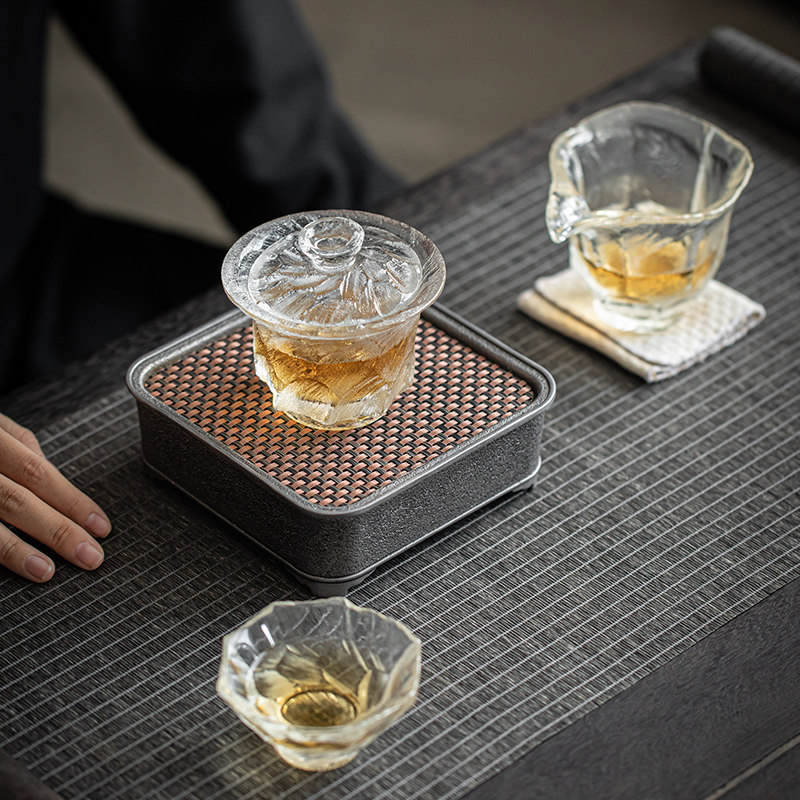 原矿水晶盖碗茶杯单个家用手工盖碗公道杯高端送礼茶具套装