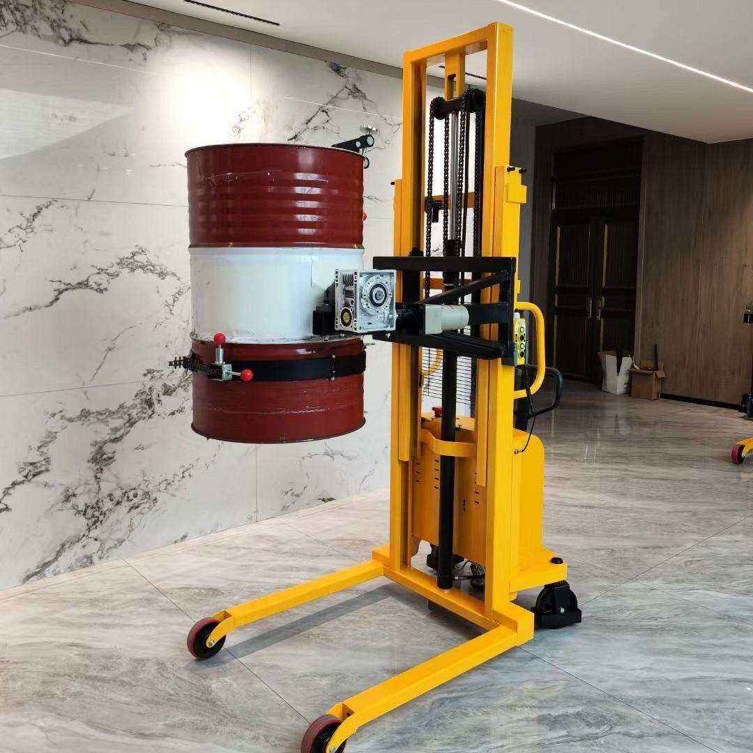 普尔夫半电动油桶倒料车油桶升高车YL450油桶堆高翻转车非标厂家