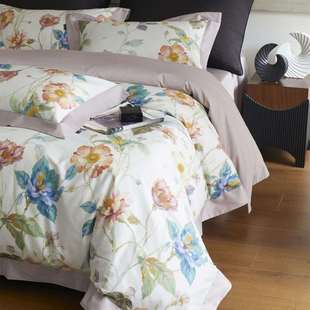 简约现代风花卉数码印花超柔裸睡级床品纯棉长绒棉四件套香草天空