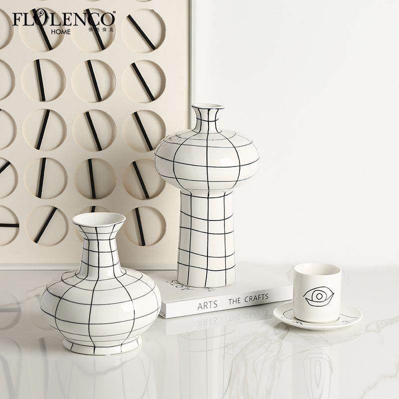 现代极简风手绘几何线条陶瓷花瓶售楼处酒店餐厅茶几创意家居摆件,鲜花速递/花卉仿真/绿植园艺,割草机/草坪机,淘宝优惠券,粉丝福利购,淘宝优惠卷