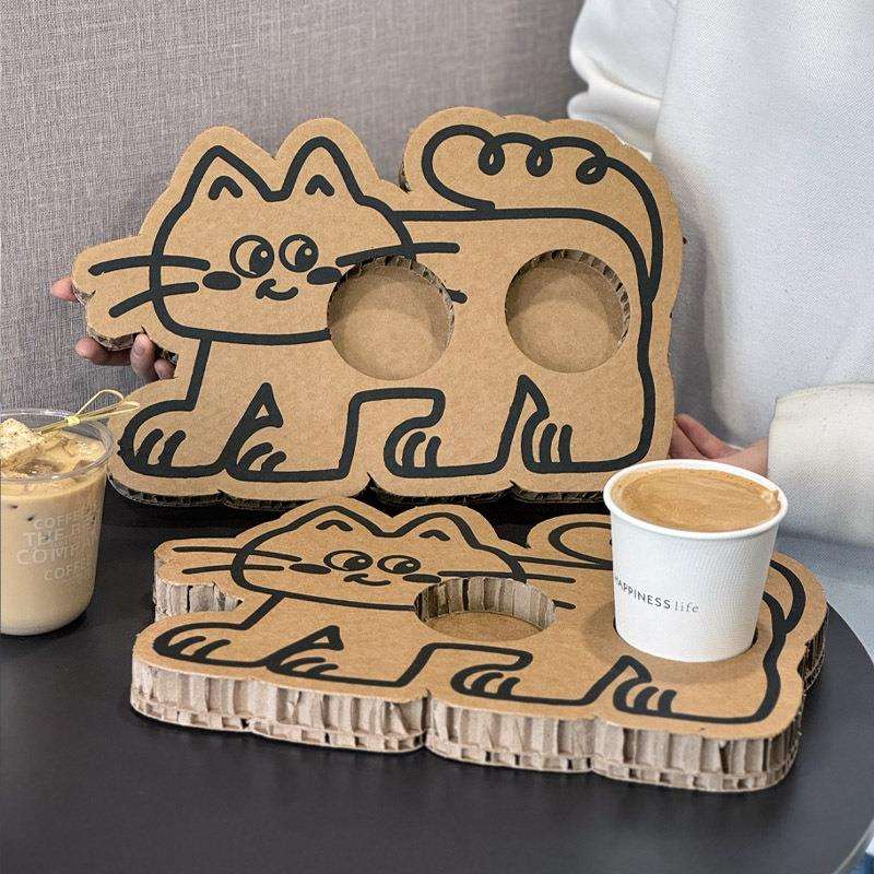 可爱小猫combo纸托盘特调咖啡瓦楞杯托蜂窝纸板展会试饮杯底座托