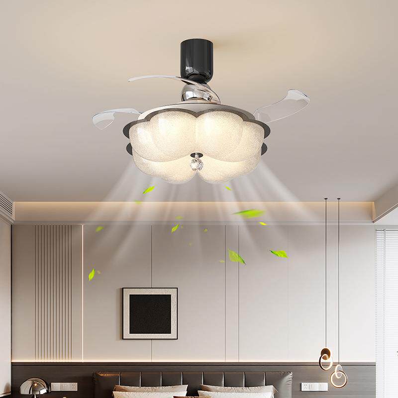 法式奶油风花朵风扇灯中古风隐形静音卧室电风扇一体灯餐厅吊扇灯