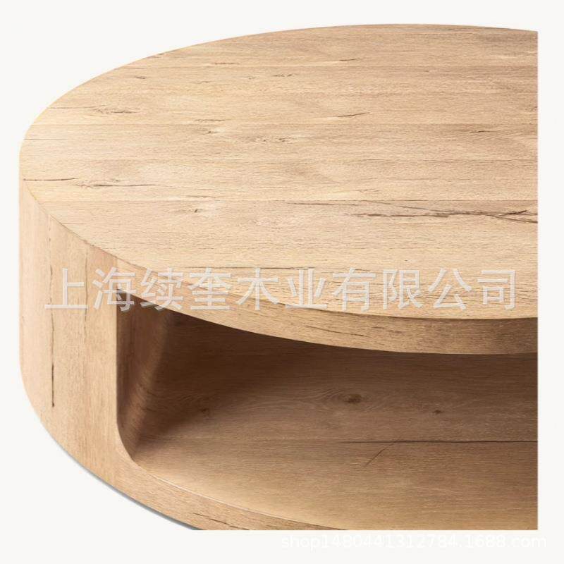 RH美式简约实木圆形茶几客厅咖啡桌家具别墅民宿工厂出口可发海外
