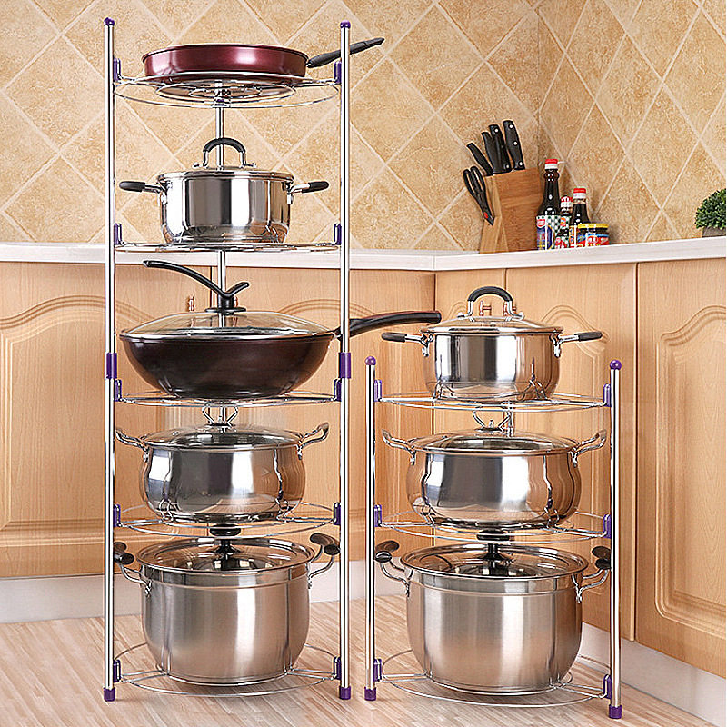 锅架厨房置物架不锈o钢多层台面架落地隔层锅具收纳三角放锅架子